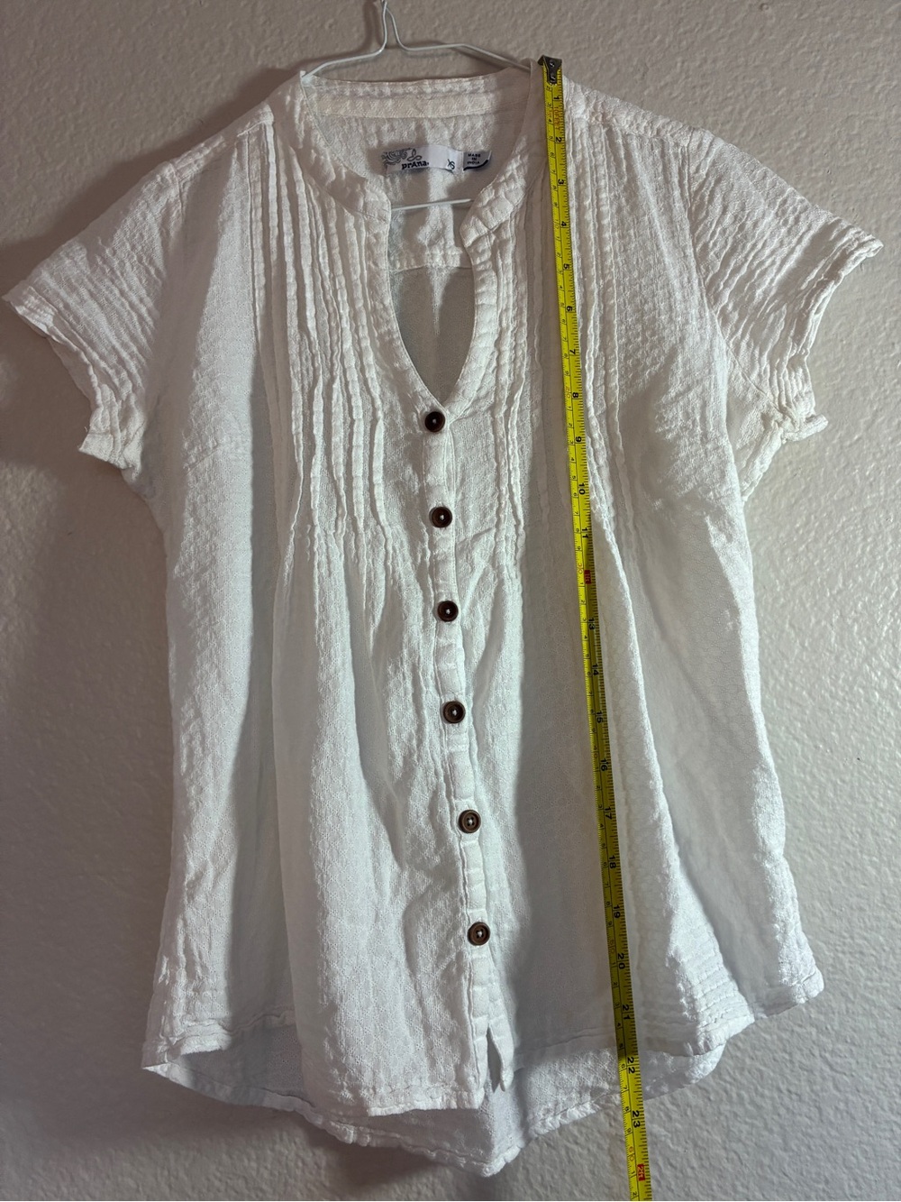 Prana Ellie Top White Short-Sleeve Pintuck Button Front Top Mandarin Collar Y2K - Picture 7 of 9